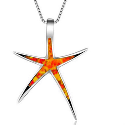 All-match clavicle chain blue starfish pendant opal necklace