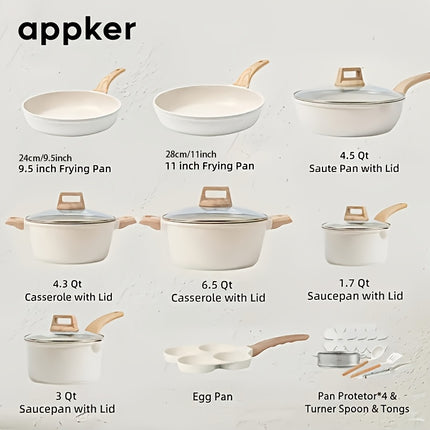 Appker White Granite Induction Cooking Set, Kitchen Cookware Collection Including Frying Pan, Pot