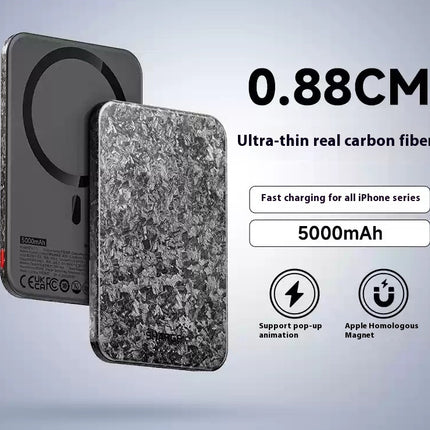 15W Magnetic Power Bank Wireless Carbon Fiber Magsafe Mobile Power Supply