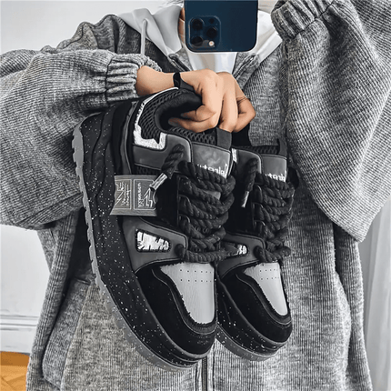 Men's Retro Skate Sneakers - Green & White Color Block, Thick Rubber Sole, Shock Absorbing Casual Sneakers