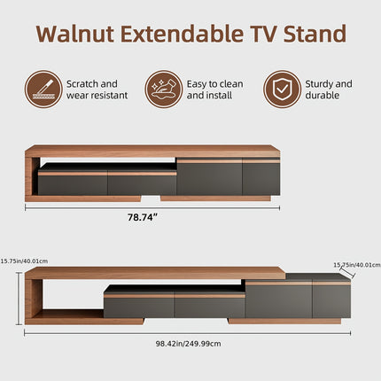 Expandable Dark Brown TV Stand with Storage Space and Drawers | Hardwood, Enclosed-Storage Design