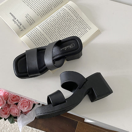 High Heel Slippers Women's Outdoor Sandals Chunky Heel Slippers