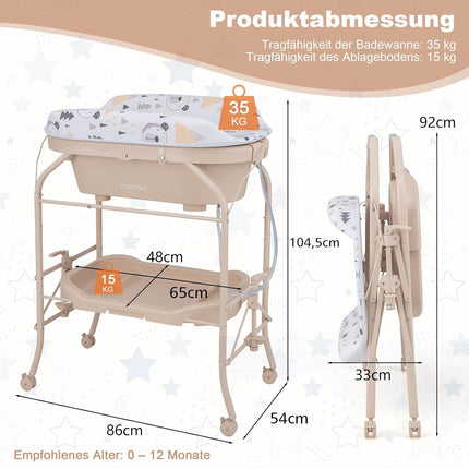 Baby Changing Table with Bathtub, Portable Infant Nursery Station with Changing Pad, Bath Tub