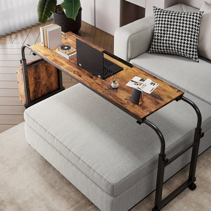 Adjustable Height Mobile Bed Desk with Wheels, 60.6-84.2 Inches Overbed Table,