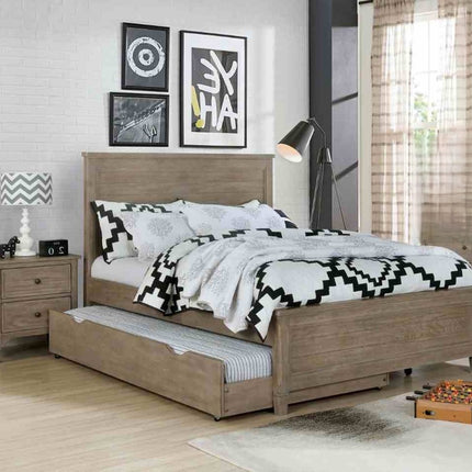 Transitional Full Size Bed w Trundle 2x Nightstands Warm Gray Bedroom Furniture Wood Grain Texture 3pc Set