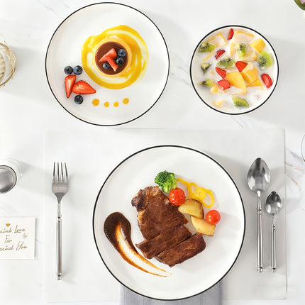 18pcs Porcelain Dinnerware Set in White, Designed for Six People, Featuring Modern Round Plates And Bowls,