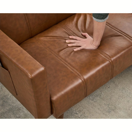 Sofa Bed - 3-Seater Sleeper w/ Adjustable Backrest, Moroccan Modern Brown Sofa Bed for Small Spaces,