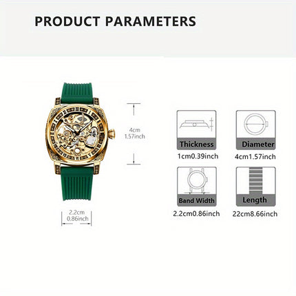 1pc Men's Vintage Roman Numeral Automatic Mechanical Watch - Green Strap