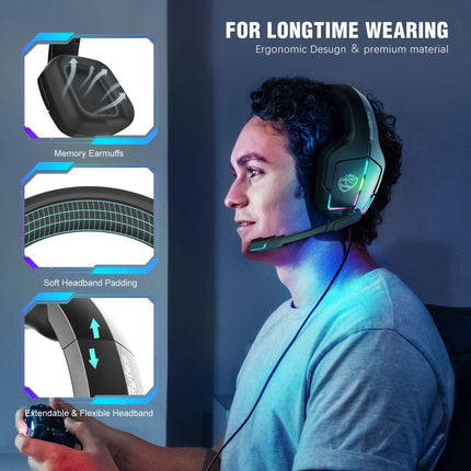 Headphones - Surround Sound Wired Headset for PS4/PS5/PC/Xbox One Gamers with Crystal-Clear Mic,