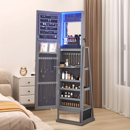 360° Swivel, Full-Length Mirror, Standing Lockable Organizer with Ample Storage