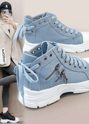 New Canvas High-top Women Shoes Spring Breathable Denim Sneakers Women Summer Thick Bottom Heightening Sports Casual Shoes