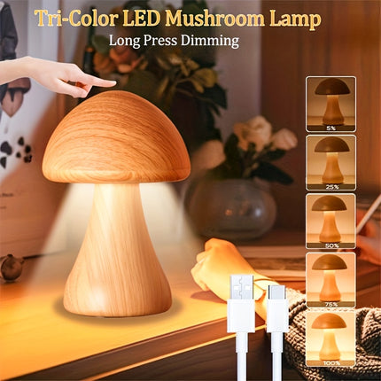 Dimmable Mushroom Table Lamp with Touch Control, Smart Three-Color Mushroom Light