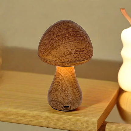 USB mushroom night light, simulated wood grain mushroom light, bottom anti slip, decorative desk lamp