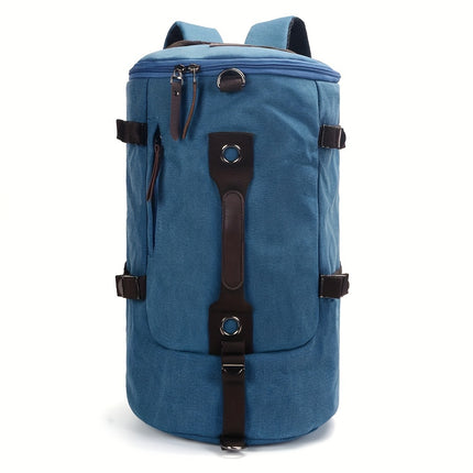 Fashion Canvas Korean-Style Backpack, Large Capacity Travel Bag, Street Outdoor Men's Casual Cylinder Bag,