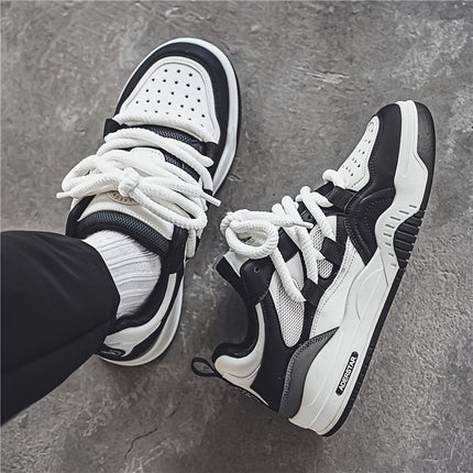 Men's All-Season Thick-Soled Bread Sneakers Low-Top Lace-Up Casual Sports Shoes with Non-Slip