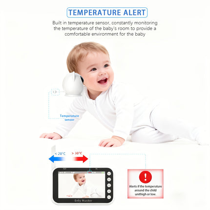 720P Monitor with Camera & Audio | 12-in-1: Infrared Night Vision, Two-Way Talk, Temperature Alert,