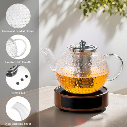 Vintage Clear Glass Teapot Featuring a Removable Infuser,Suitable for Stovetop Use