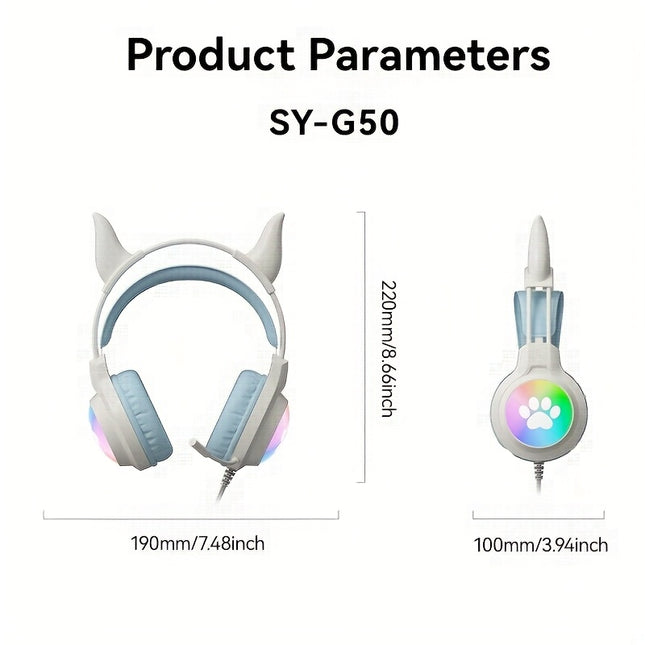 Cute Gaming Headphones with Glowing Effects - USB-Powered, Push Button Control, Microphone