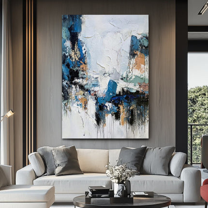 Handmade Oil Painting Canvas Wall Art Decoration Modern Abstract Texture Blue And Green For Home Living Room Decor Entrance Niche Art Installation Rolled Frameless Unstretched Painting