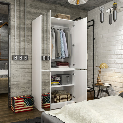 Mirror Wardrobe Armoire, Wardrobe Armoire Closet With 4 Glass Full Length Mirror Doors And Hanging Rod,