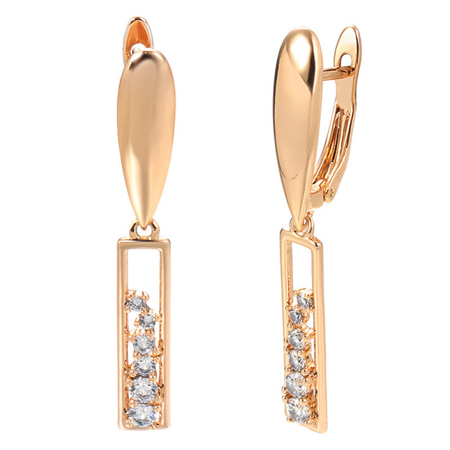 Copper Plated Gold Zircon Earrings Women's Fashionable Rose Gold Rectangular