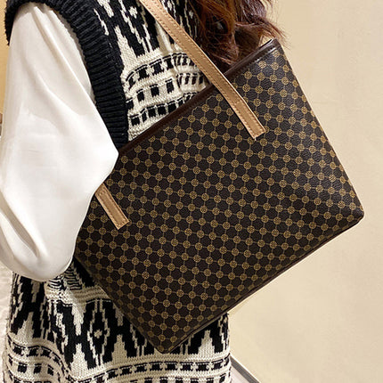 Camel Leopard Print PU Leather Tote Bag