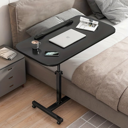 Table with Wheels - Mobile Bedside Desk & Laptop Stand, Sturdy Wood Surface & Stainless Steel Frame