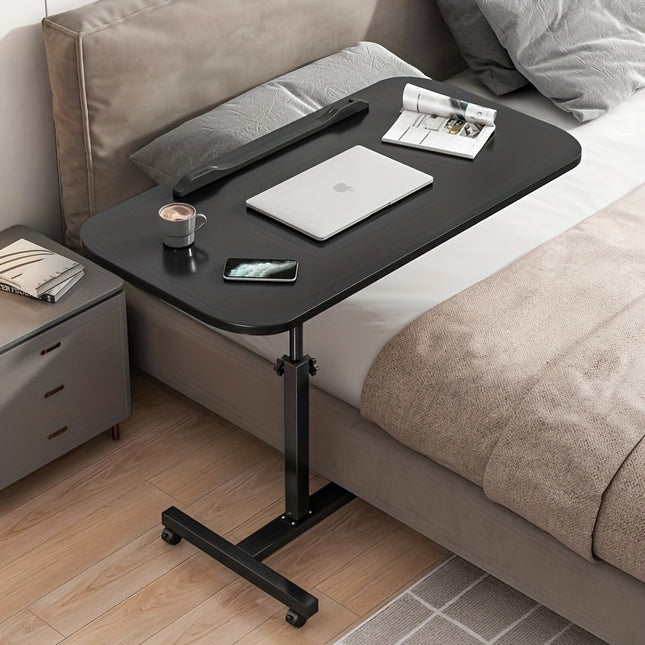 Table with Wheels - Mobile Bedside Desk & Laptop Stand, Sturdy Wood Surface & Stainless Steel Frame