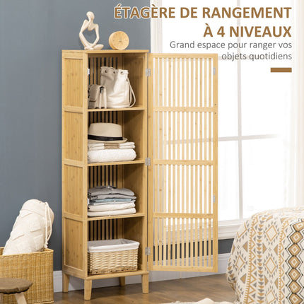 Storage Cabinet Organizer with 4 Shelves and Slatted Door Design for Bathroom Bedroom Living Room 40 x 30 x 140 cm
