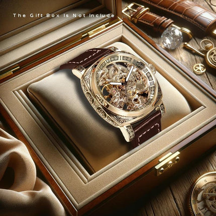 1pc Men's Roman Numeral Mechanical Watch - Automatic Winding Luxury Dress Watch with Golden-Tone
