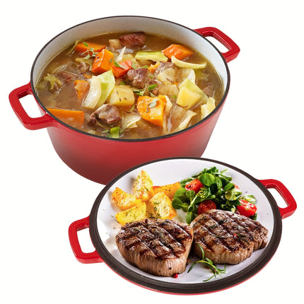 6QT Cast Iron Dutch Oven Pot | Enameled Pots With Lid For Bread Baking, Cooking, Stewing,