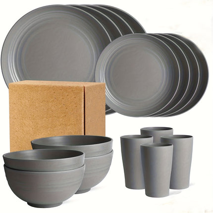 Premium Family Outdoor Dinnerware Set  16 Unbreakable Pieces, Microwave - and Dishwasher 4 Bowls and 4 Cups