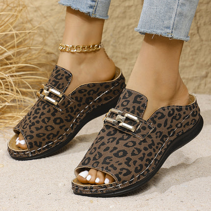 Plus Size Wedge Platform Slippers Cool Beach Leopard Slippers