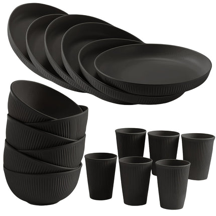 18pcs Tableware Set Made of Unbreakable Plastic Plates, Bowls, And Cups, Safe for Dishwashers