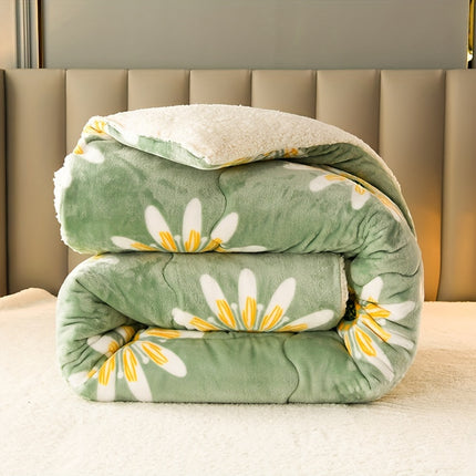 Luxurious Floral Milk Fleece Winter Comforter - Dual-Sided, Extra Thick & Warm