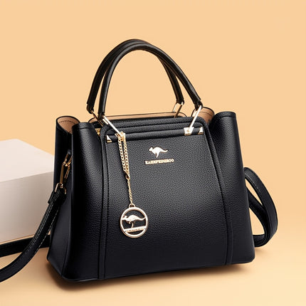 Handbag with Detachable & Adjustable Strap Elegant Solid Color Tote Zipper Closure,