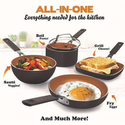 5Pcs Steel Stackable Pots and Pans Set, Non stick Cookware Set,