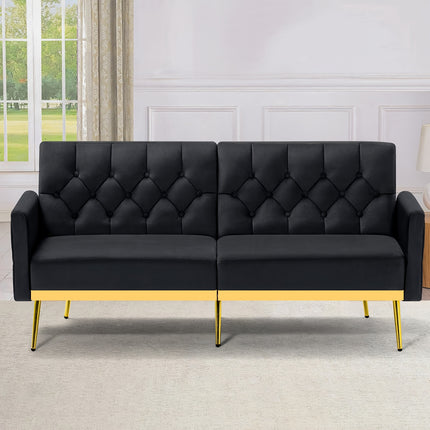 Sofa Bed With Adjustable Armrests & Backrests, Modern Recliner Sleeper Couch With Tufted Design