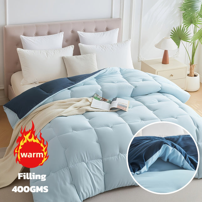 1pc Thick Quilt, Two-Tone Mesh Quilted Quilt, 400 GSM Full-Polyester Quilt, Machine Washable