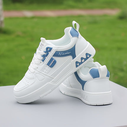 Men's Versatile White Sneakers with Blue Accents - Breathable
