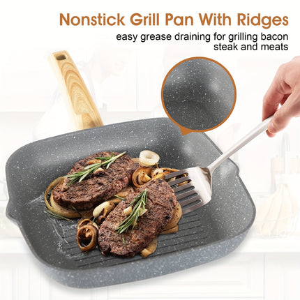 Mix Patio 17 Pieces Induction Cookware Set, Green Granite Pots And Pans Set,
