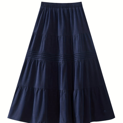 Women's 2025 New Corduroy A-Line Maxi Skirt - Winter Deep Navy Blue Pleated Flared