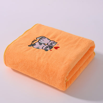 2pcs Cartoon Cat Embroidery Towel Set, Super Absorbent Coral Fleece, Soft & Comfortable