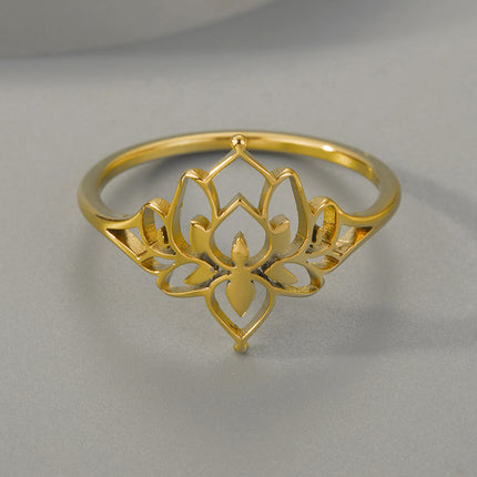 Stainless Steel Trendy Flower Lotus Ring Jewelry
