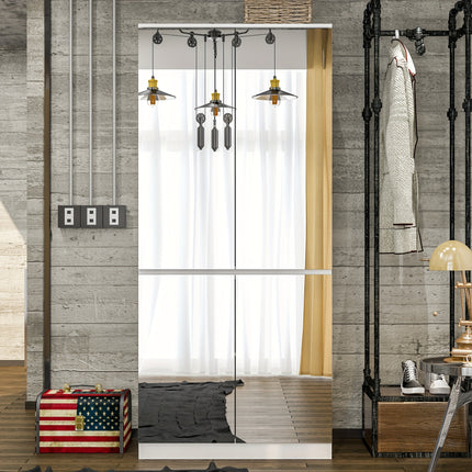 Mirror Wardrobe Armoire, Wardrobe Armoire Closet With 4 Glass Full Length Mirror Doors And Hanging Rod,