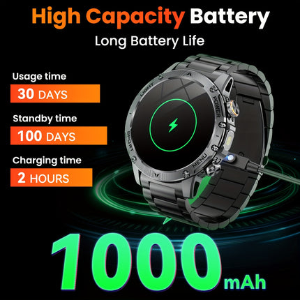 Sports Men'S Smart Watch 1000mAh Extra Large Battery, With 50+ Ultra Long Standby Time, 1.7-inch Wireless Call WaterprooF