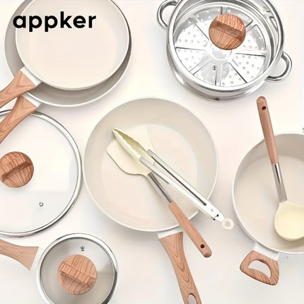 Appker White Granite Induction Cooking Set, Kitchen Cookware Collection Including Frying Pan, Pot