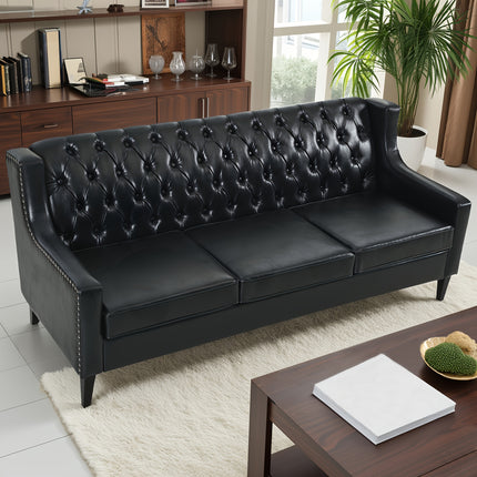 Classic American Style 3-Seater Sofa Suitable for Living Room & Office - Traditional PU Couch with Frame,