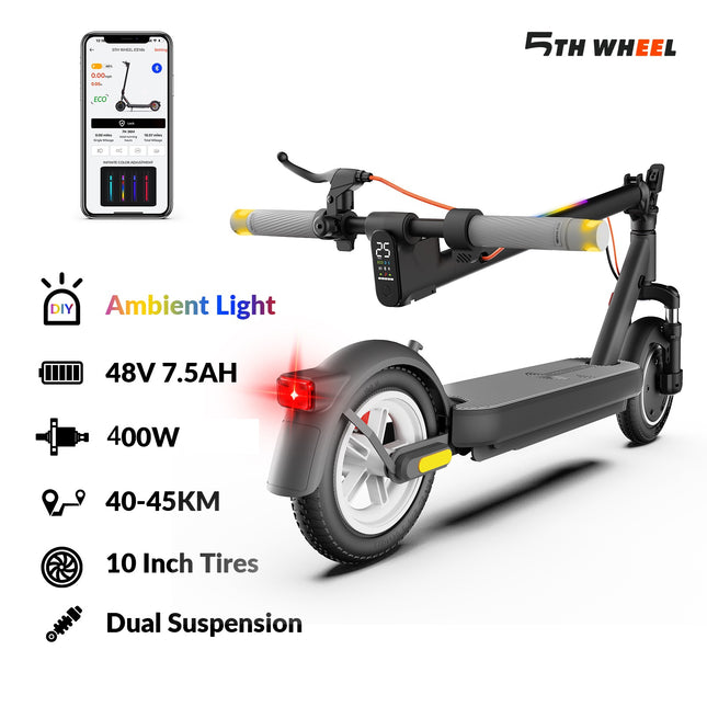 5TH WHEEL V40 PRO 400W Foldable Powerful E-Scooter with Ambient Light & Dual Suspension