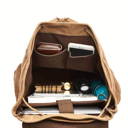 Large Capacity Vintage Canvas Backpack, a Classic Casual Bag with Multiple Functional